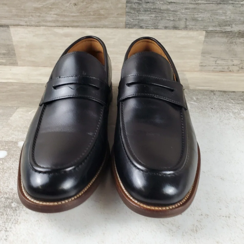 Florsheim Rucci Mens Penny Loafers Sz 8.5 M Black Leather Moc Toe Slip On Shoes